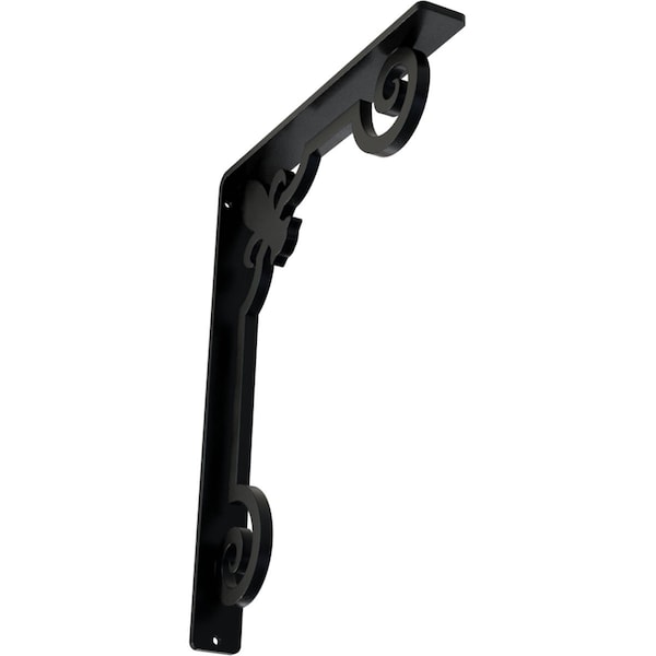Ekena Millwork Fleur De Lis Wrought Iron Bracket, (Single center brace), Powder Coated Black 1 1/2"W x 10"D x 12"H BKTM01X10X12SFL - main